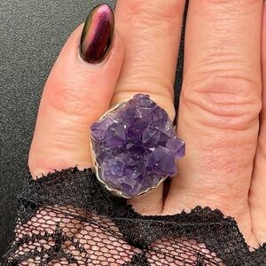 NewWTag Amethyst Druzy and sterling silver ring